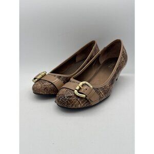 Bjoru By A. J. Valenci Womens Brown Croc-Embossed Leather Ballet Flats With Buck